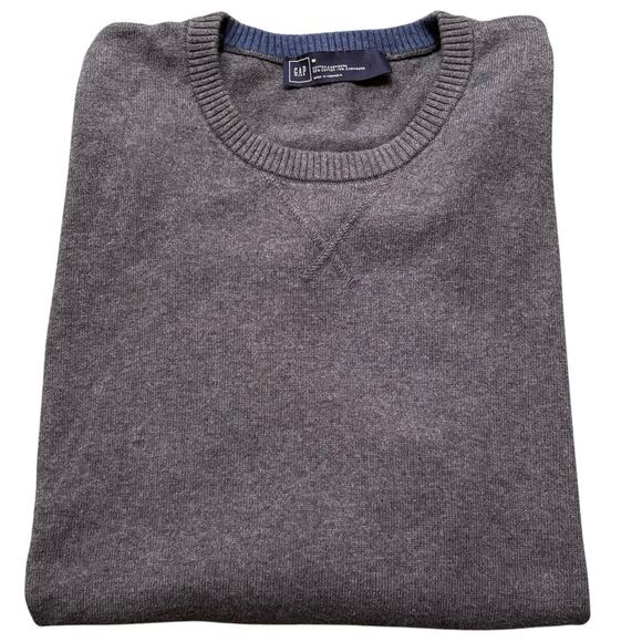 Gap Cotton Cashmere Crew Neck Sweater Men's Size Medium Charcoal Gray V Inset - Picture 5 of 8